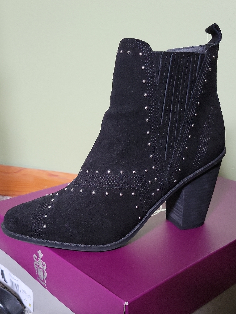 Fergie Dina Black Studded Suede Ankle Boots - 9.5M